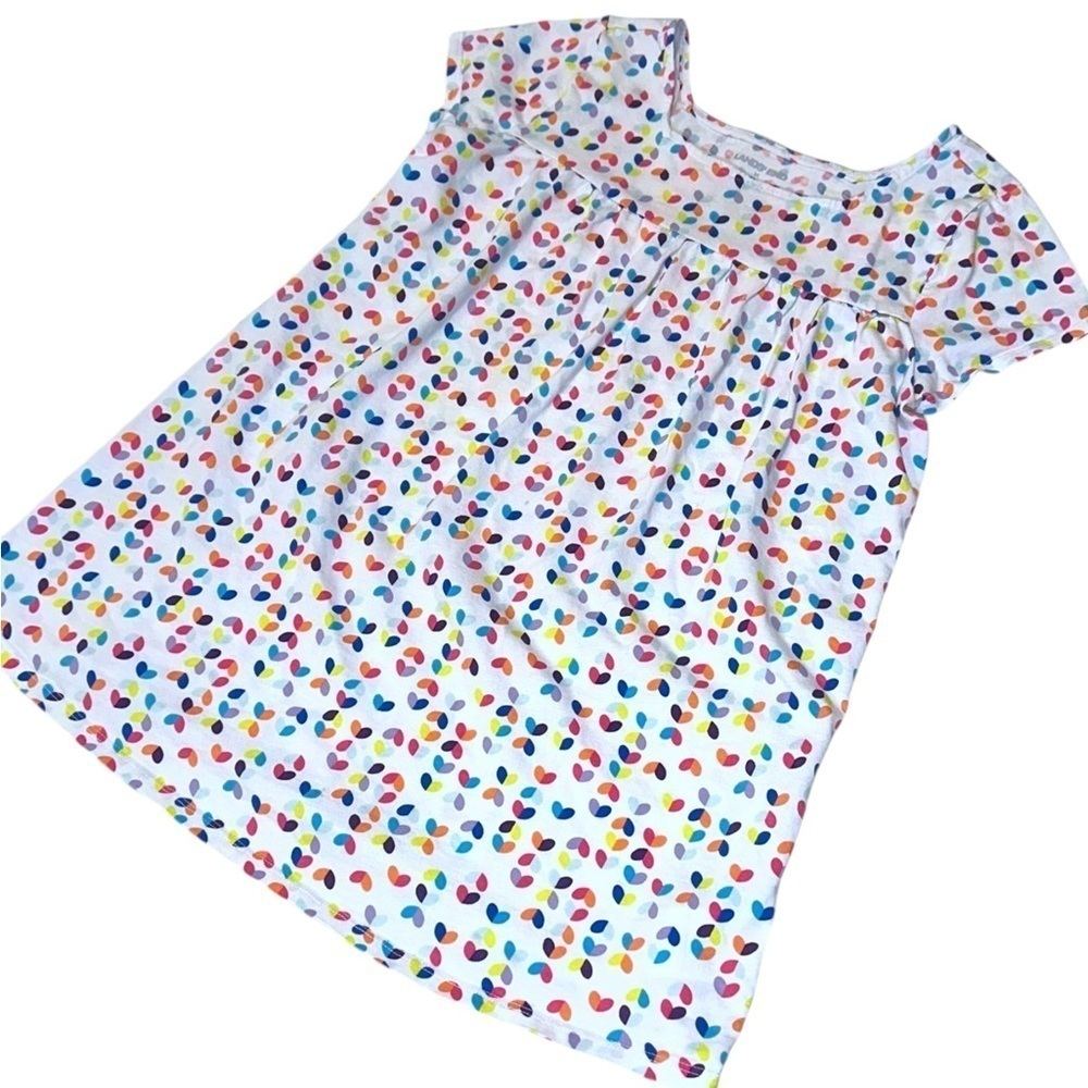 LANDS ' END Girls Short Sleeve Shirt Colorful Heart Pattern 10-12 Medium - Picture 2 of 5